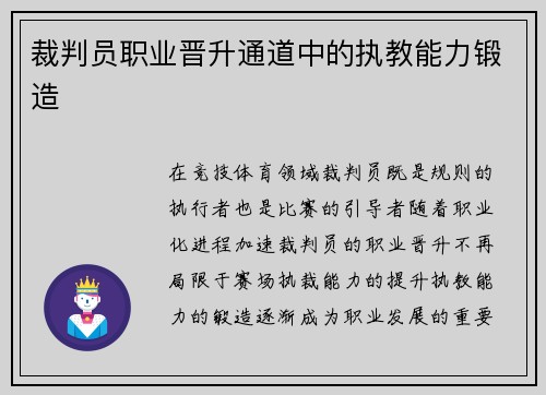 裁判员职业晋升通道中的执教能力锻造